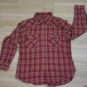 Designed In Italy en's Red Flannel Plaid Shirt Size XL